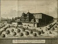 An illustration from Rome moderne : premiére ville de l'Europe : avec toutes ses magnificences et ses delices : nouvellement & très-exactement décrite ... : ce qui est suivi d'une description très-exacte du gouvernement & de l'Etat de Rome, aussi bien que des fonctions publiques du Pape & de tous ceux qui ont des emplois auprès de lui ... : le tout divisé en six tomes (1713)