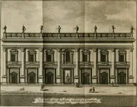 An illustration from Rome moderne : premiére ville de l'Europe : avec toutes ses magnificences et ses delices : nouvellement & très-exactement décrite ... : ce qui est suivi d'une description très-exacte du gouvernement & de l'Etat de Rome, aussi bien que des fonctions publiques du Pape & de tous ceux qui ont des emplois auprès de lui ... : le tout divisé en six tomes (1713)