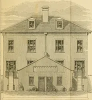 An illustration from Rudimentary treatise on the erection of dwelling-houses : illustrated by a perspective view, plans, elevations, and sections of a pair of semi-detached villas with the specification, quantities, and estimates and every requisite detail, in sequence, for their construction and finishing / by S.H. Brooks. (1874)