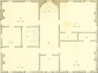 An illustration from Rural architecture: consisting of classic dwellings, Doric, Ionic, Corinthian and Gothic, and details connected with each of the orders; embracing plans, elevations parallel and perspective, specifications, estimates, framing, etc. for private houses and churches. Designed for the United States of America (1843)