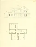 An illustration from Rural architecture: consisting of classic dwellings, Doric, Ionic, Corinthian and Gothic, and details connected with each of the orders; embracing plans, elevations parallel and perspective, specifications, estimates, framing, etc. for private houses and churches. Designed for the United States of America (1843)