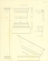An illustration from Rural architecture: consisting of classic dwellings, Doric, Ionic, Corinthian and Gothic, and details connected with each of the orders; embracing plans, elevations parallel and perspective, specifications, estimates, framing, etc. for private houses and churches. Designed for the United States of America (1843)