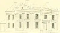 An illustration from Rural architecture: consisting of classic dwellings, Doric, Ionic, Corinthian and Gothic, and details connected with each of the orders; embracing plans, elevations parallel and perspective, specifications, estimates, framing, etc. for private houses and churches. Designed for the United States of America (1843)