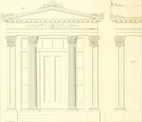 An illustration from Rural architecture: consisting of classic dwellings, Doric, Ionic, Corinthian and Gothic, and details connected with each of the orders; embracing plans, elevations parallel and perspective, specifications, estimates, framing, etc. for private houses and churches. Designed for the United States of America (1843)