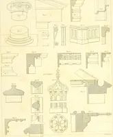 An illustration from Rural architecture: consisting of classic dwellings, Doric, Ionic, Corinthian and Gothic, and details connected with each of the orders; embracing plans, elevations parallel and perspective, specifications, estimates, framing, etc. for private houses and churches. Designed for the United States of America (1843)