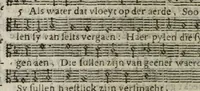 An illustration from Sachte verbetering der Psalm-rymen Datheni : dat is, De CL. Psalmen Davids, wel-eer door Petrus Dathenus op Nederlantsche rijmen gestelt, ende in de kercken van Nederlandt tot noch toe gebruyckt...Tot dienst der Nederlantsche kercken bereyt ende aen't licht gegeven door Abrahamus Tommius...Geheel met noten gedruckt...vervattende oock de Christelicke Catechismus met de kerckelicke formulieren ende gebeden (1695)