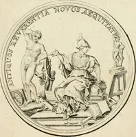 An illustration from Sacrae Caes. Mai. consiliarii, & rei antiquae, nec non feriundis numismatibus praefecti Caroli Gustavi Heraei Inscriptiones et symbola varii argumenti (1721)