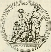 An illustration from Sacrae Caes. Mai. consiliarii, & rei antiquae, nec non feriundis numismatibus praefecti Caroli Gustavi Heraei Inscriptiones et symbola varii argumenti (1721)