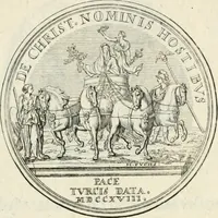 An illustration from Sacrae Caes. Mai. consiliarii, & rei antiquae, nec non feriundis numismatibus praefecti Caroli Gustavi Heraei Inscriptiones et symbola varii argumenti (1721)