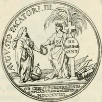An illustration from Sacrae Caes. Mai. consiliarii, & rei antiquae, nec non feriundis numismatibus praefecti Caroli Gustavi Heraei Inscriptiones et symbola varii argumenti (1721)
