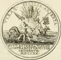 An illustration from Sacrae Caes. Mai. consiliarii, & rei antiquae, nec non feriundis numismatibus praefecti Caroli Gustavi Heraei Inscriptiones et symbola varii argumenti (1721)