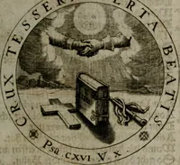 An illustration from Sacra emblemata LXXVI : in quibus summa unius cuiusq[ue] evangelii rotunde adumbratur : das ist, Sechsundsibentzig geistliche figürlein in welchen eines ieder evangelij summa kürtzlichen wird abgebildet (1625)