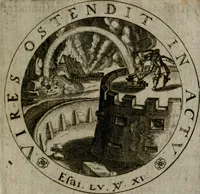 An illustration from Sacra emblemata LXXVI : in quibus summa unius cuiusq[ue] evangelii rotunde adumbratur : das ist, Sechsundsibentzig geistliche figürlein in welchen eines ieder evangelij summa kürtzlichen wird abgebildet (1625)