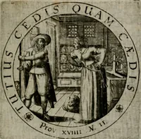 An illustration from Sacra emblemata LXXVI : in quibus summa unius cuiusq[ue] evangelii rotunde adumbratur : das ist, Sechsundsibentzig geistliche figürlein in welchen eines ieder evangelij summa kürtzlichen wird abgebildet (1625)