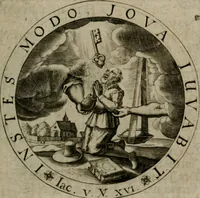 An illustration from Sacra emblemata LXXVI : in quibus summa unius cuiusq[ue] evangelii rotunde adumbratur : das ist, Sechsundsibentzig geistliche figürlein in welchen eines ieder evangelij summa kürtzlichen wird abgebildet (1625)