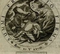 An illustration from Sacra emblemata LXXVI : in quibus summa unius cuiusq[ue] evangelii rotunde adumbratur : das ist, Sechsundsibentzig geistliche figürlein in welchen eines ieder evangelij summa kürtzlichen wird abgebildet (1625)