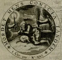 An illustration from Sacra emblemata LXXVI : in quibus summa unius cuiusq[ue] evangelii rotunde adumbratur : das ist, Sechsundsibentzig geistliche figürlein in welchen eines ieder evangelij summa kürtzlichen wird abgebildet (1625)