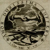 An illustration from Sacra emblemata LXXVI : in quibus summa unius cuiusq[ue] evangelii rotunde adumbratur : das ist, Sechsundsibentzig geistliche figürlein in welchen eines ieder evangelij summa kürtzlichen wird abgebildet (1625)