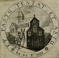 An illustration from Sacra emblemata LXXVI : in quibus summa unius cuiusq[ue] evangelii rotunde adumbratur : das ist, Sechsundsibentzig geistliche figürlein in welchen eines ieder evangelij summa kürtzlichen wird abgebildet (1625)