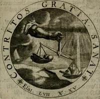 An illustration from Sacra emblemata LXXVI : in quibus summa unius cuiusq[ue] evangelii rotunde adumbratur : das ist, Sechsundsibentzig geistliche figürlein in welchen eines ieder evangelij summa kürtzlichen wird abgebildet (1625)