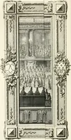 An illustration from Sacre et couronnement de Louis XVI roi de France et de Navarre à Rheims, le 11 juin 1775 : précédé de Recherches sur le sacre des rois de France, depuis Clovis jusqu'a Louis XV : et suivi d'un Journal historique de ce qui s'est passé a cette auguste cérémonie : enrichi d'un très-grand nombre de figures en taille-douce, gravées par le sieur Patas, avec leurs explications (1775)