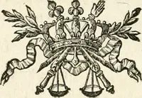 An illustration from Sacre et couronnement de Louis XVI roi de France et de Navarre à Rheims, le 11 juin 1775 : précédé de Recherches sur le sacre des rois de France, depuis Clovis jusqu'a Louis XV : et suivi d'un Journal historique de ce qui s'est passé a cette auguste cérémonie : enrichi d'un très-grand nombre de figures en taille-douce, gravées par le sieur Patas, avec leurs explications (1775)