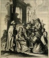 An illustration from Sacrvm oratorivm piarvm imaginvm immacvlatae Mariae et animae creatae : ac baptismo, poenitentia, et evcharistia innovatae : ars nova bene vivendi et moriende, sacris piarum imaginum emblematis figurata & illustrata (1634)