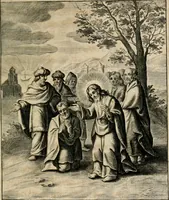 An illustration from Sacrvm oratorivm piarvm imaginvm immacvlatae Mariae et animae creatae : ac baptismo, poenitentia, et evcharistia innovatae : ars nova bene vivendi et moriende, sacris piarum imaginum emblematis figurata & illustrata (1634)