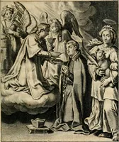 An illustration from Sacrvm oratorivm piarvm imaginvm immacvlatae Mariae et animae creatae : ac baptismo, poenitentia, et evcharistia innovatae : ars nova bene vivendi et moriende, sacris piarum imaginum emblematis figurata & illustrata (1634)