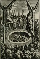 An illustration from Sacrvm sanctvarivm crvcis et patientiae crvcifixorvm et crvciferorvm, emblematicis imaginibvs laborantivm et aegrotantivm ornatvm: artifices gloriosi novae artis bene vivendi et moriendi (1634)