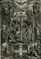 An illustration from Sacrvm sanctvarivm crvcis et patientiae crvcifixorvm et crvciferorvm, emblematicis imaginibvs laborantivm et aegrotantivm ornatvm: artifices gloriosi novae artis bene vivendi et moriendi (1634)
