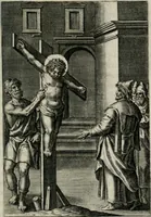An illustration from Sacrvm sanctvarivm crvcis et patientiae crvcifixorvm et crvciferorvm, emblematicis imaginibvs laborantivm et aegrotantivm ornatvm: artifices gloriosi novae artis bene vivendi et moriendi (1634)