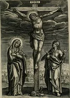 An illustration from Sacrvm sanctvarivm crvcis et patientiae crvcifixorvm et crvciferorvm, emblematicis imaginibvs laborantivm et aegrotantivm ornatvm: artifices gloriosi novae artis bene vivendi et moriendi (1634)