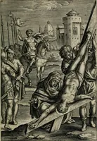 An illustration from Sacrvm sanctvarivm crvcis et patientiae crvcifixorvm et crvciferorvm, emblematicis imaginibvs laborantivm et aegrotantivm ornatvm: artifices gloriosi novae artis bene vivendi et moriendi (1634)