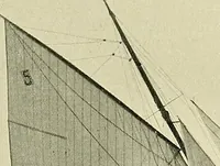 An illustration from The sailing boat, a treatise on sailing boats and small yachts, their varieties of type, sails, rig, etc. With practical directions for sailing and management; also, the one-design and restricted classes, fishing and shooting boats, sailing chariots and ice yachts, foreign and colonial boats, canoes, etc., etc (1901)