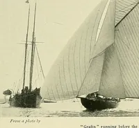An illustration from The sailing boat, a treatise on sailing boats and small yachts, their varieties of type, sails, rig, etc. With practical directions for sailing and management; also, the one-design and restricted classes, fishing and shooting boats, sailing chariots and ice yachts, foreign and colonial boats, canoes, etc., etc (1901)