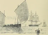 An illustration from The sailing boat, a treatise on sailing boats and small yachts, their varieties of type, sails, rig, etc. With practical directions for sailing and management; also, the one-design and restricted classes, fishing and shooting boats, sailing chariots and ice yachts, foreign and colonial boats, canoes, etc., etc (1901)