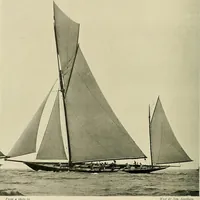 An illustration from The sailing boat, a treatise on sailing boats and small yachts, their varieties of type, sails, rig, etc. With practical directions for sailing and management; also, the one-design and restricted classes, fishing and shooting boats, sailing chariots and ice yachts, foreign and colonial boats, canoes, etc., etc (1901)