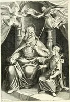 An illustration from Aquila sancta, siue Bauarica : elogiis, hieroglyphicis, numismatibus, insignibus, symbolis, imaginibus antiquis ad viuum exculpta, & longa historiarum serie exarata : vt nihil relictum sit, quod prisci, vel hodierni habeant annales, sed diplomata, leges, indulta, genealogiae, donationes, priuilegia offeruntur congesta : accedit tractatus sacrolegalis, & historicopoliticus ... (1674)