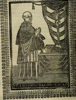 An illustration from Saphira veneziana, e Jacinto portuguez : vida, morte, heroycas virtudes, & maravilhas ràras do gloriosissimo protopatriarcha S. Lourenço Justiniano, e do veneravel padre Antonio da Cõceiçam : livro unico, historico, & panegirico (1677)