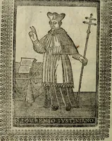 An illustration from Saphira veneziana, e Jacinto portuguez : vida, morte, heroycas virtudes, & maravilhas ràras do gloriosissimo protopatriarcha S. Lourenço Justiniano, e do veneravel padre Antonio da Cõceiçam : livro unico, historico, & panegirico (1677)