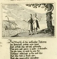 Picture 11 of 27 from Schöne ausserlesene sin[n]reiche Figuren auch Gleichnussen Erkläringen Gebettlein vnd hohe Lehr[n] : zum Theil auss heiliger Schrifft wie auch zum Theil auss der alten Christlichen Kirchen Lehrer[n] Schrifften gezogen vnd in Teutsche Reimen verfasst, leaf 51
