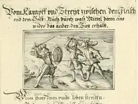 Picture 12 of 27 from Schöne ausserlesene sin[n]reiche Figuren auch Gleichnussen Erkläringen Gebettlein vnd hohe Lehr[n] : zum Theil auss heiliger Schrifft wie auch zum Theil auss der alten Christlichen Kirchen Lehrer[n] Schrifften gezogen vnd in Teutsche Reimen verfasst, leaf 55