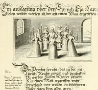 Picture 14 of 27 from Schöne ausserlesene sin[n]reiche Figuren auch Gleichnussen Erkläringen Gebettlein vnd hohe Lehr[n] : zum Theil auss heiliger Schrifft wie auch zum Theil auss der alten Christlichen Kirchen Lehrer[n] Schrifften gezogen vnd in Teutsche Reimen verfasst, leaf 69