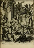 An illustration from Schouburgh der Nederlandse veranderingen : geopent in ses tooneelen, waer op de wisselbeurten des Vereenigde Staets door den Fransen oorlog gebrouwen : in historieele sinnebeelden vertoont en beschreven zijn (1674)