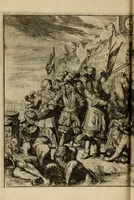 An illustration from Schouburgh der Nederlandse veranderingen : geopent in ses tooneelen, waer op de wisselbeurten des Vereenigde Staets door den Fransen oorlog gebrouwen : in historieele sinnebeelden vertoont en beschreven zijn (1674)