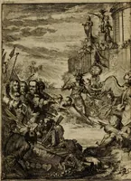 Picture 17 of 22 from Schouburgh der Nederlandse veranderingen : geopent in ses tooneelen, waer op de wisselbeurten des Vereenigde Staets door den Fransen oorlog gebrouwen : in historieele sinnebeelden vertoont en beschreven zijn (1674), leaf 59