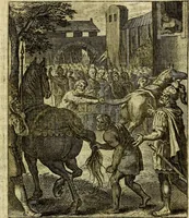 An illustration from Schouwtoneel des menschelyken leevens, of, Lessen der wysheid : uytgedrukt in 103. fraaye konstplaaten, welker zinspeelingen uyt Horatius verzaamellt zyn (1755)