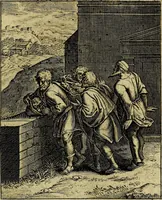 An illustration from Schouwtoneel des menschelyken leevens, of, Lessen der wysheid : uytgedrukt in 103. fraaye konstplaaten, welker zinspeelingen uyt Horatius verzaamellt zyn (1755)