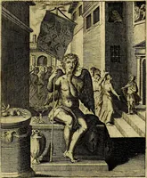 Picture 30 of 105 from Schouwtoneel des menschelyken leevens, of, Lessen der wysheid : uytgedrukt in 103. fraaye konstplaaten, welker zinspeelingen uyt Horatius verzaamellt zyn (1755), leaf 124